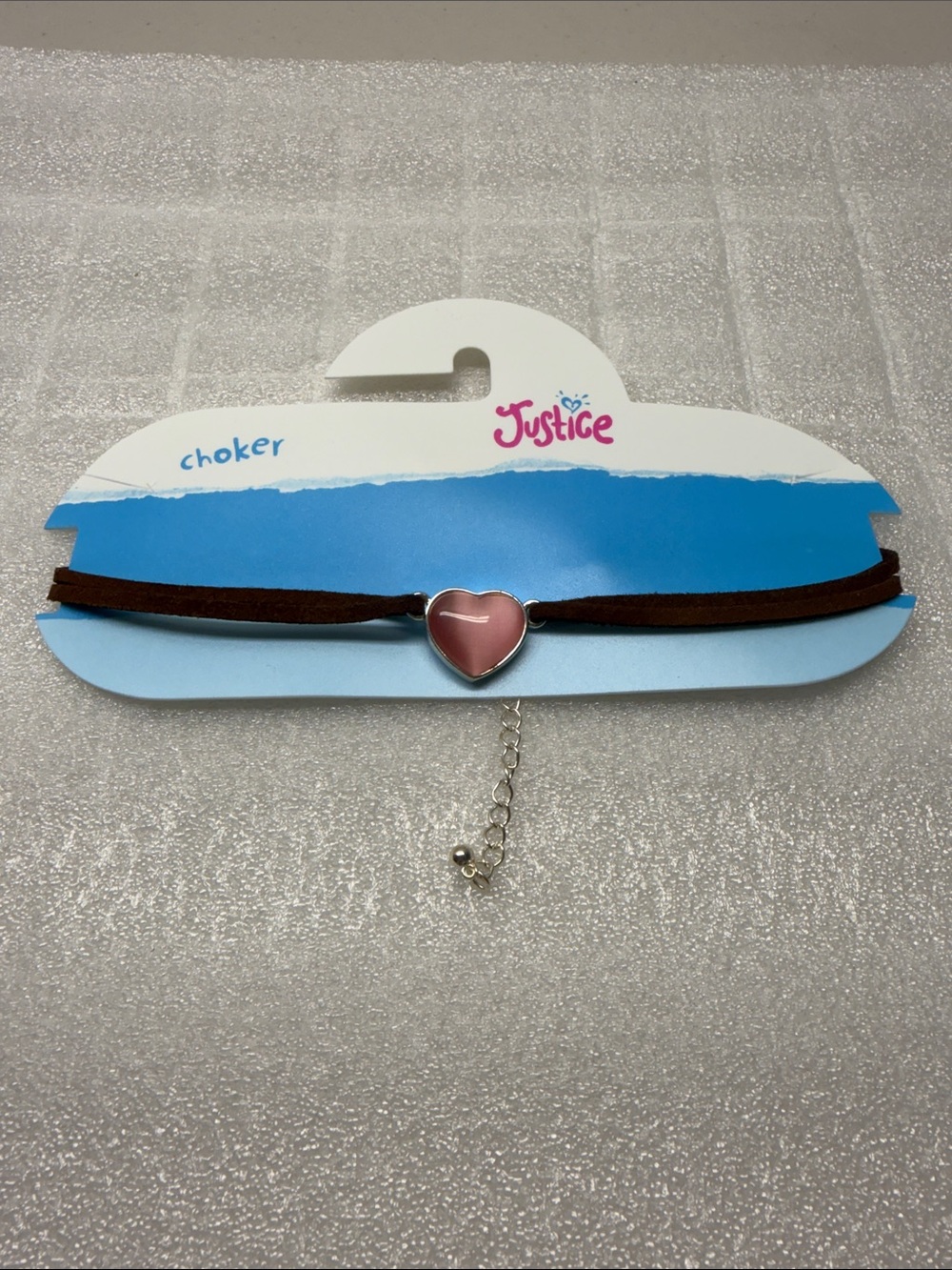 Justice Pink Heart Choker with Brown Suede Band. NEW